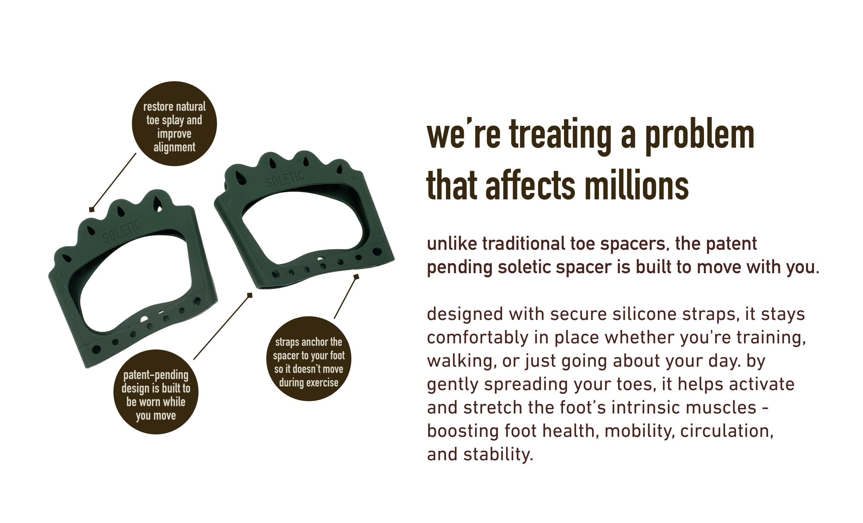 Advertisement for a soletic spacer with text highlighting its benefits and unique features.